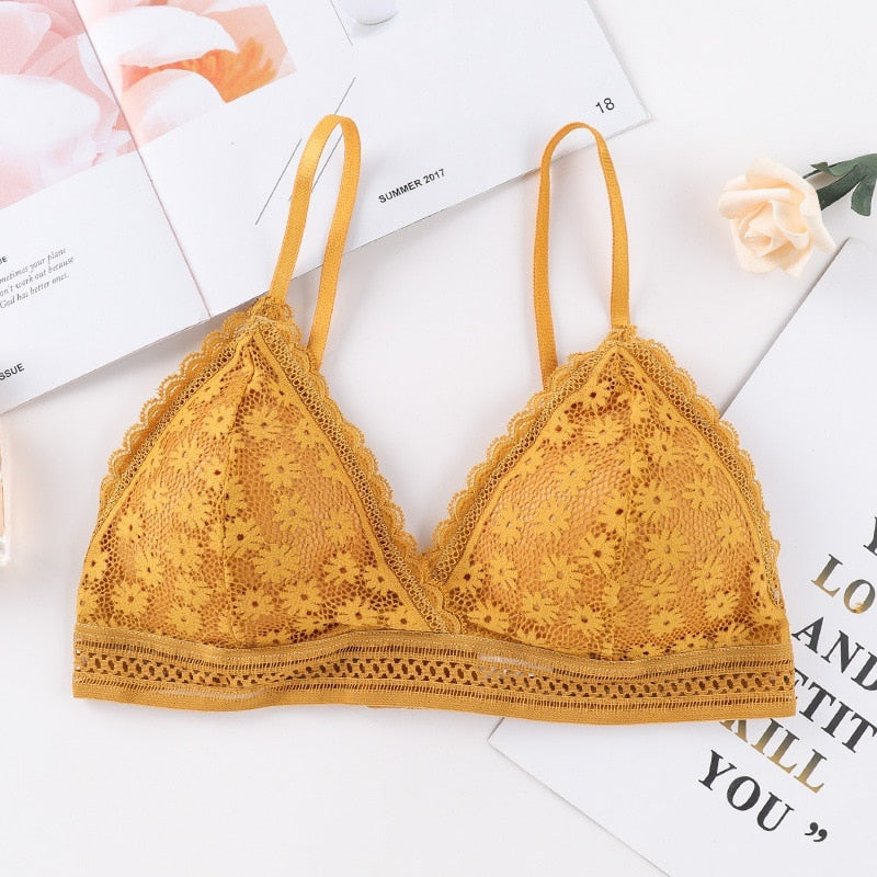 Women Lace Padded Bras Beauty Back Wrapped Chest Comfortable Wire Free Bras Lingerie