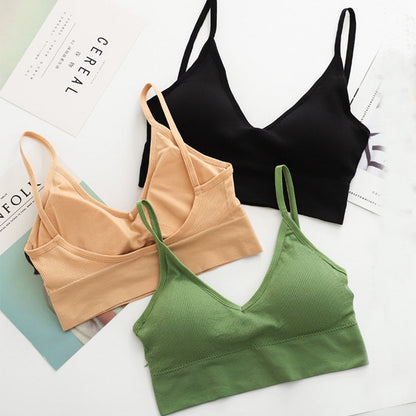 Women Tank Top Bralette Cotton Underwear Seamless Tube Crop Top Female Backless Lingerie Solid Color Camisole Removable Padded